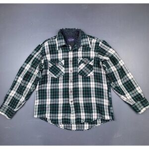 Country Touch Plaid Shirt Men's Large Quilted Lined Long Sleeve Green White